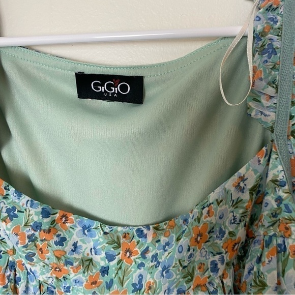 GiGio by Umgee Sea Foam Green Boho Chiffon Ditsy Floral Ruffle Dress - Picture 16 of 16